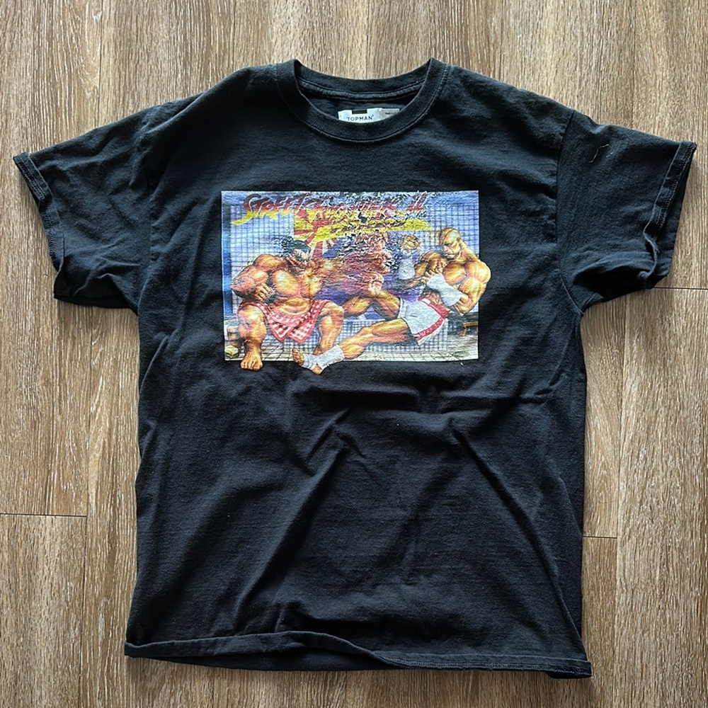 TopMan Men’s Medium Street Fighter Black Graphic T-Shirt